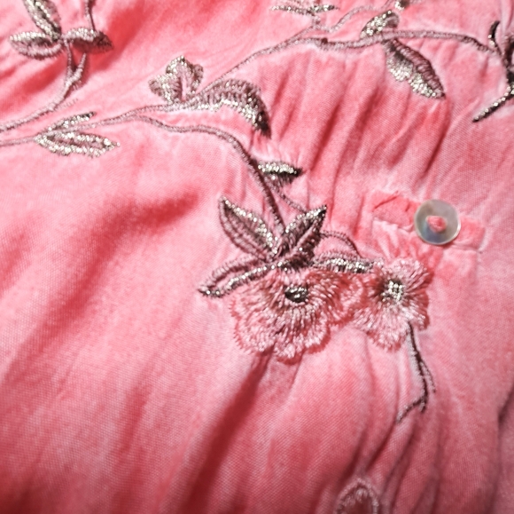 Aratte Silent Journey Embroidered Floral Long Sleeve Slip Back Button Up Med - Picture 12 of 13